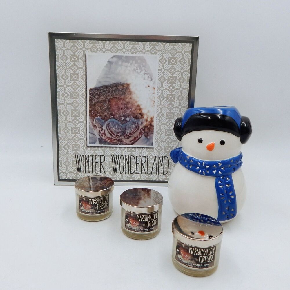 Bath & Body Works Snowman Marshmallow Fireside Mini Candle Holder Gift Set